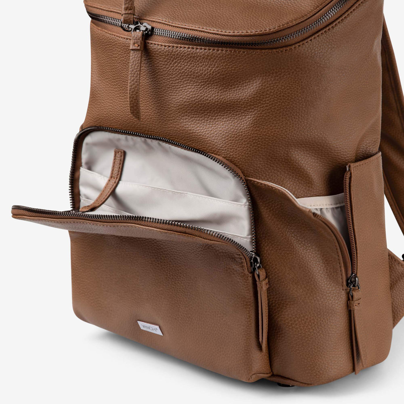 Frankie Work Backpack (Vegan) Pebbled Tan/ Gunmetal