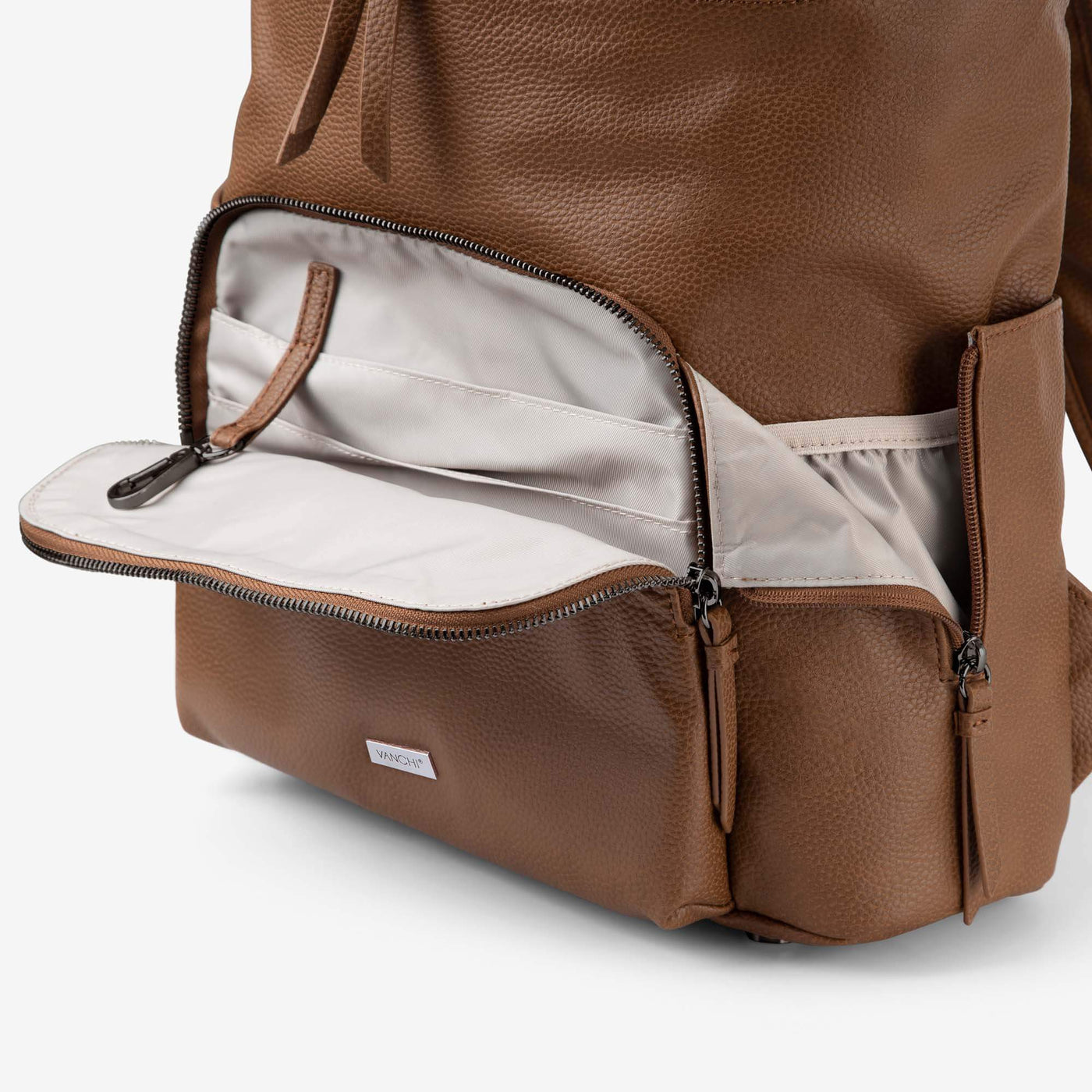 Frankie Work Backpack (Vegan) Pebbled Tan/ Gunmetal