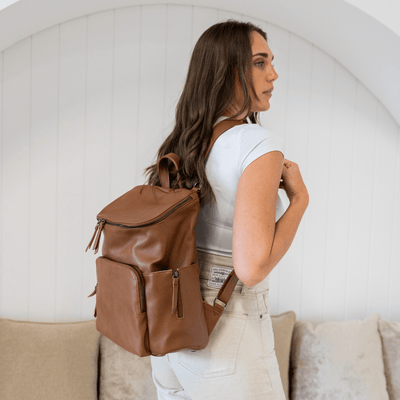 Frankie Work Backpack (Vegan) Pebbled Tan/ Silver