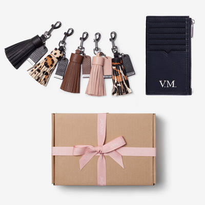 Leather Key Ring/ Bag Tassel +Black Mini Card Wallet