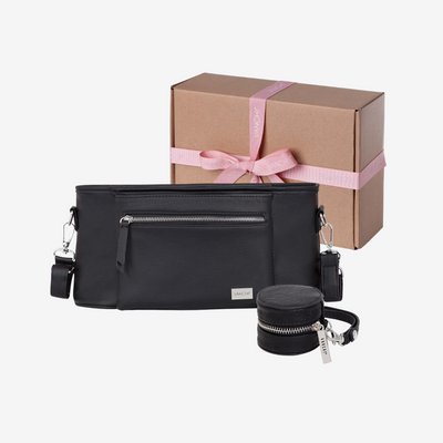 Original Pram Caddy & Dummy Keep Safe - Black Gift Set