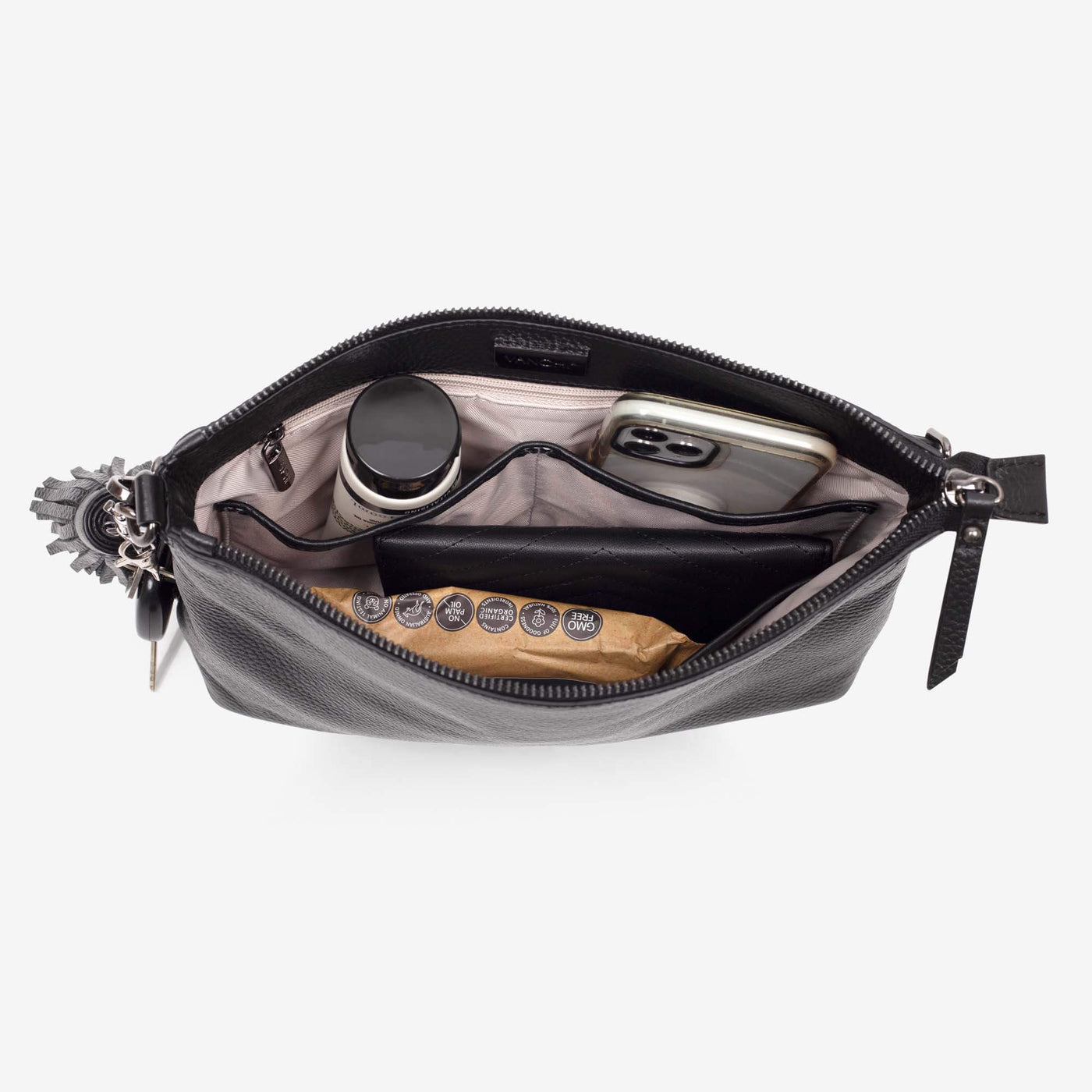 Everyday Leather Crossbody Bag + Bottle Gift Set - Black