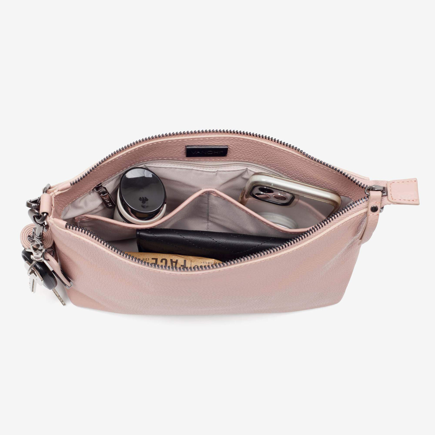 Everyday Leather Crossbody Bag, Leather Key Ring + Bottle Gift Set – Blush