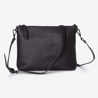 Everyday Leather Crossbody Bag, Leather Key Ring + Bottle Gift Set – Black