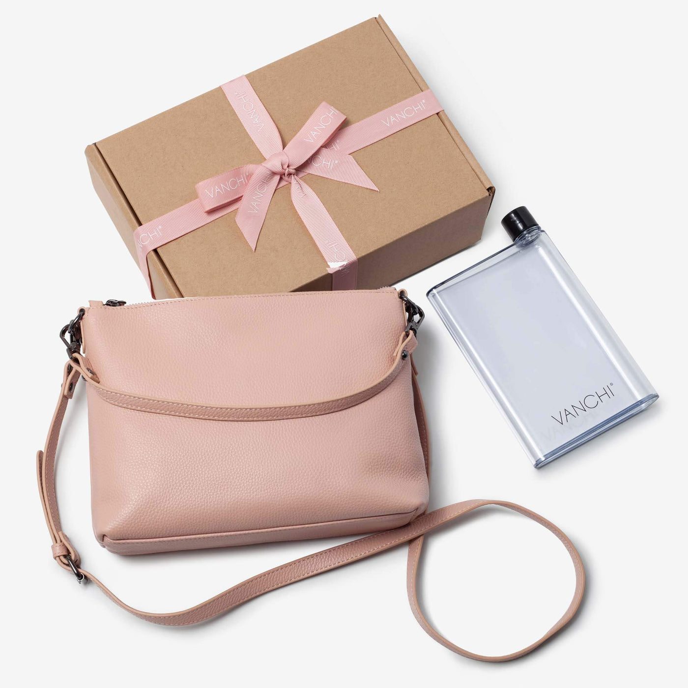 Everyday Leather Crossbody Bag + Bottle Gift Set- Blush