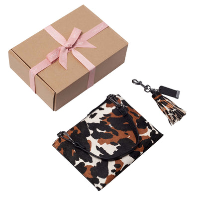 Leather Mini Clutch + Leather Key Ring/ Bag Tassel Gift Set – Cowhide