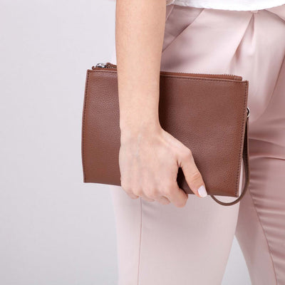 Leather Mini Clutch -  Tan