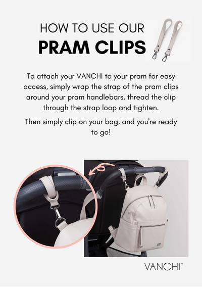 VANCHI Vegan Leather  Pram Clips - Black/Gunmetal